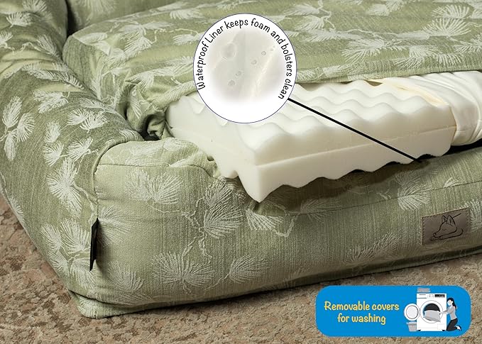 Furry's Paradise Foam Cuddler Pet Bed with Waterproof Liners, Reversible Cushion, Washable Cover, Recycled Fibers and Non-Slip Bottom. (Blown Dandelions, Orthopedic Medium)