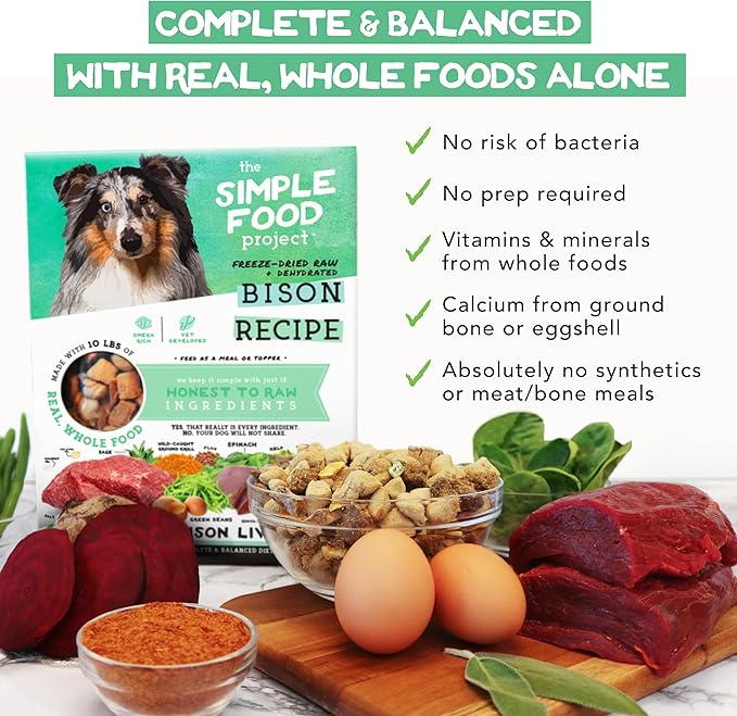 Simple Food Project - Bison Recipe - Freeze Dried Raw Food for Dogs - 96oz