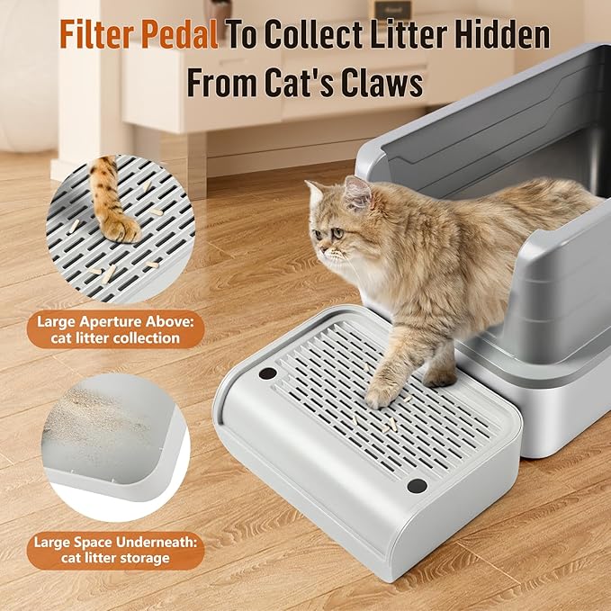 Cat Litter Box Step, Cat Litter Box Ramp Mat with Filter Function for Self-Cleaning Cat Litter Box, Easy to Clean, Cat Pedal Step Stool Ideal for Kitten & Elderly Cats (Light Grey)