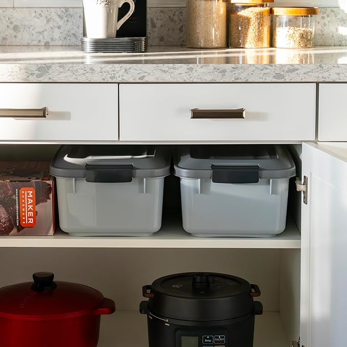 IRIS USA WeatherPro Airtight Pet Food Storage Container, Up to 14 lbs, Dog Cat Bird and Other Pet Food Storage Bin Keep Pests Out Translucent Body BPA Free Stackable, 2 Pack, Gray