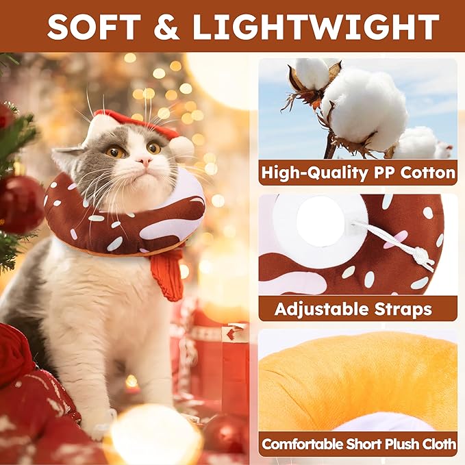 Cat Cone Collar Soft, Cat Recovery Collar for Wound Healing Cute Donut Adjustable Kitten Cones to Stop Licking Comfortable Lightweight Neck Elizabethan Collars for Cats Kittens After Surgery