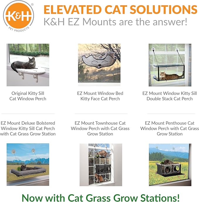 K&H Pet Products Kitty Sill Cat Window Perch for Large Cats, Orthopedic Window Hammock Bed Holds 40LBS, Washable Cover, Kitty Windowsill Bed Seat for Indoors - Cream Fleece, Unheated, 14 X 24in