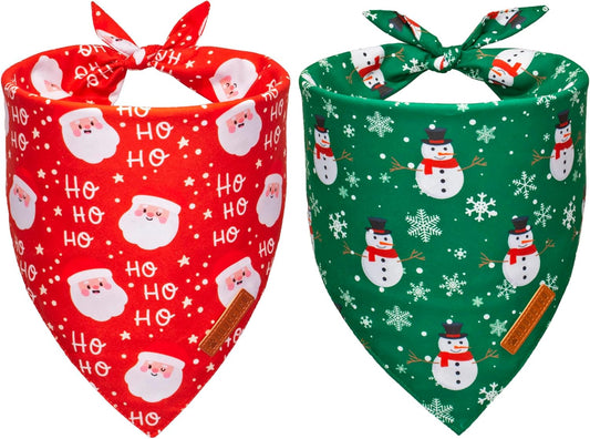 ADOGGYGO Christmas Dog Bandanas, Snowman Santa Xmas Pet Scarf, Multi Size Offered, Red Green Christmas Bandana for Small Dogs Pets (Small)