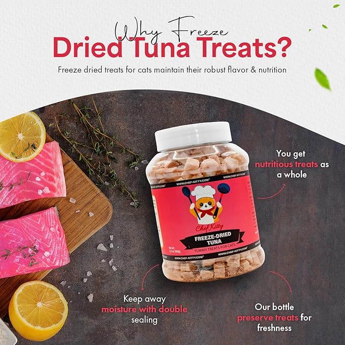 Freeze-Dried Tuna Treats for Cats & Dogs – 100% Wild Caught, Single Ingredient, High-Protein, Healthy Snack – No Additives or Preservatives – 3.5oz - Inspected & Tested in USA