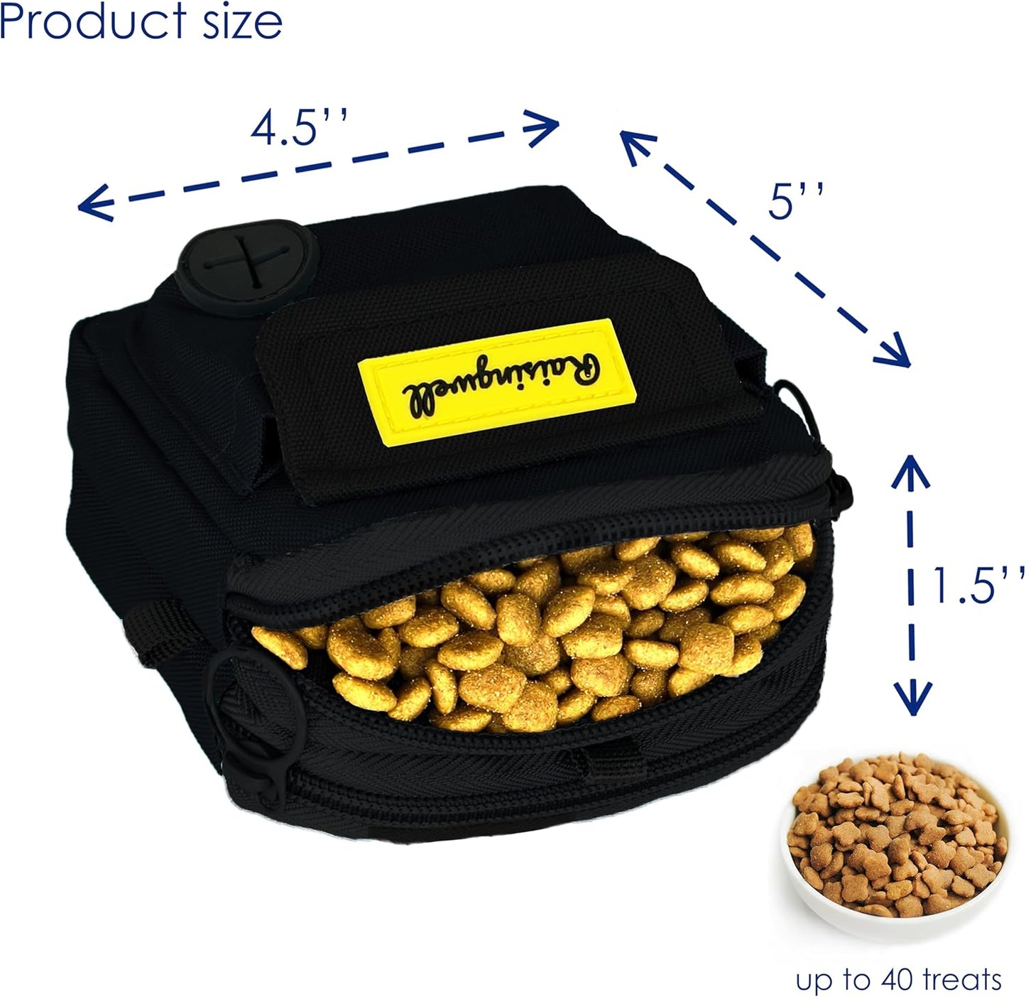 Dog Treat Pouch for Pet Walking and Training with Clicker, Poop Bags, and Three Bags Design Small Fanny Zipper Pack Holder for Puppy Snack Dispenser Kit for Leash and Outdoor Use (Black)