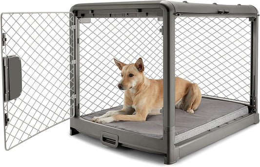 DIGGS Revol Collapsible Dog Crate with Wheels - Premium Portable Dog Crate - Safe, Stylish, and Convenient Indoor Kennel (Smoke, Intermediate)