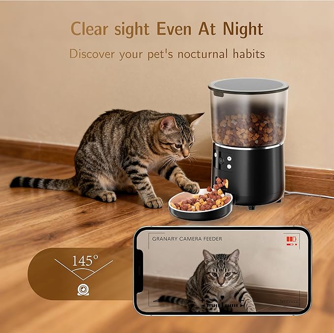 Automatic Cat Feeder with Camera, Scheduled Automatic Pet Feeding Machine, Smart App Remote Monitoring, 4L Large Capacity Dog Food Dispenser