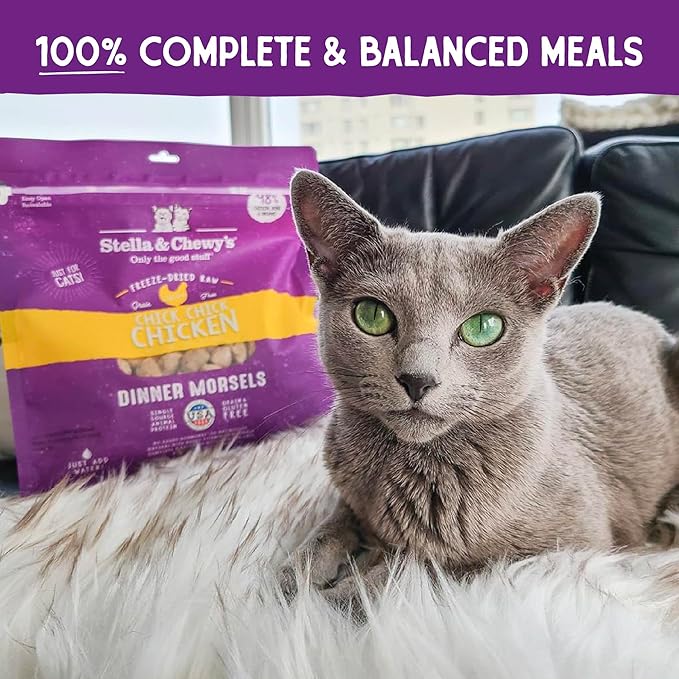 Stella & Chewy's Freeze-Dried Raw Cat Dinner Morsels - Premium Chicken Recipe with 98% Cage-Free Meat & Organs - Natural Grain-Free Cat & Kitten Food - Made in USA - 8 oz