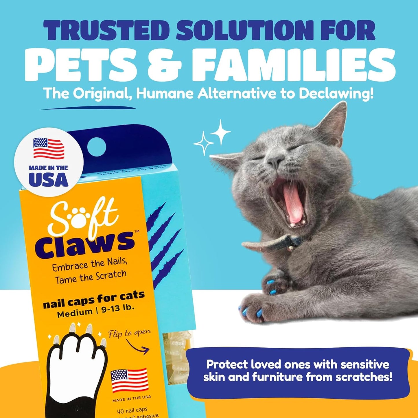 Soft Claws Cat Nail Caps for Medium Cats – (40 Caps, Black &amp; Gold) - Made in USA - Veterinarian-Developed | Protects Furniture &amp; Skin - Easy to Apply, Long-Lasting Anti-Scratch Soft Cat Claw Covers
