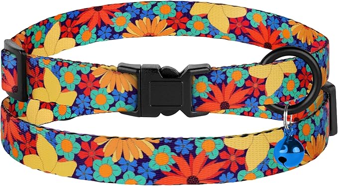 Cat Collars 2 Pack - Soft Cute Breakaway Collar with Bell, Adjustable Safety Kitten Collars for Girl & Boy Cats – Comfortable Stylish Patterned Print Lightweight (Floral + Arrows)