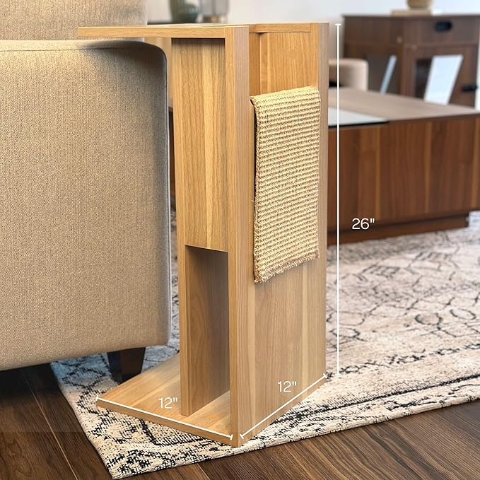 4 Cats & Dogs Jewl Nesting Table – Multi-Function Cat Scratcher with Replaceable Sisal Post, Storage & Compact Coffee Table – Durable Engineered Wood, Modern Design for Home & Pet Comfort – Oak
