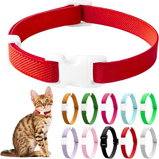 Elastic Cat Collar, Stretch Cat Collar Quick Release, Bright Colors Safety Kitten Collar Adjustable Collar for Kittens, Lightweight Soft Polyester Collars for Boy Girl Cats (Red,L)