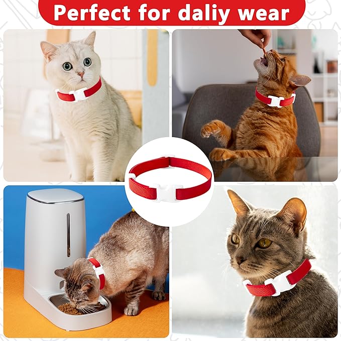 Elastic Cat Collar, Stretch Cat Collar Quick Release, Bright Colors Safety Kitten Collar Adjustable Collar for Kittens, Lightweight Soft Polyester Collars for Boy Girl Cats (Red,L)