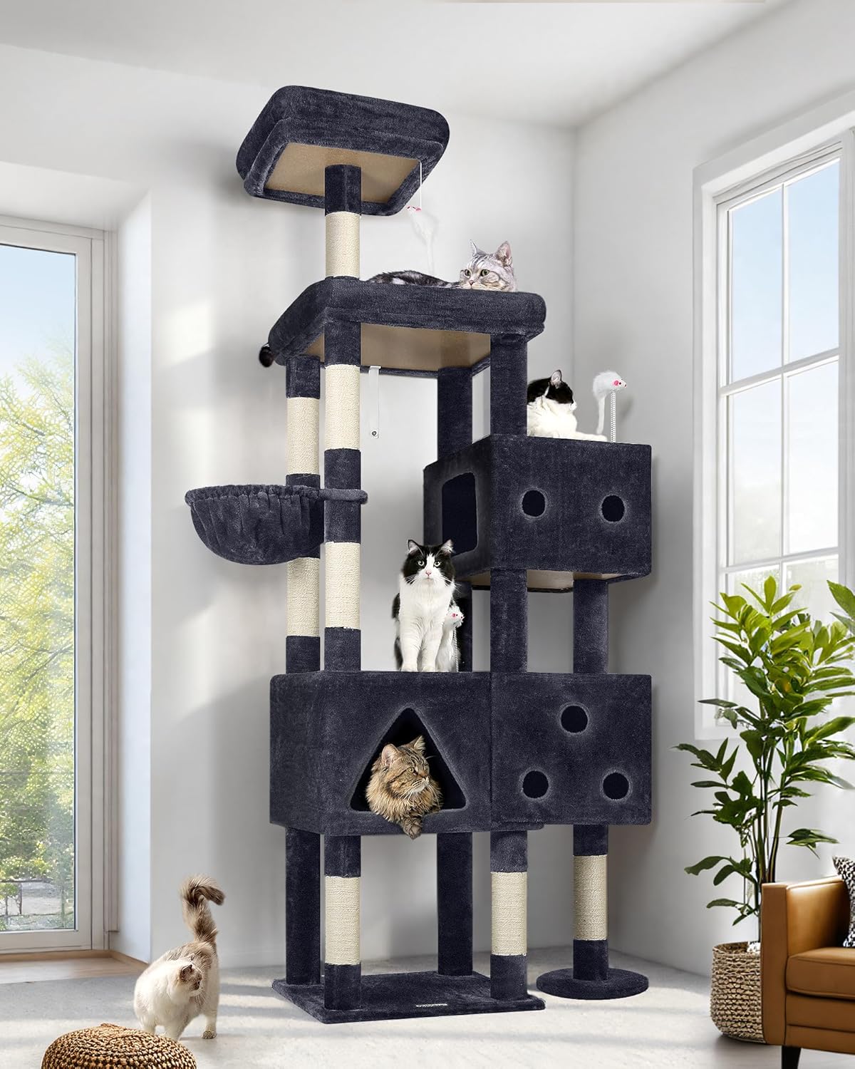 Globlazer Extra Large Cat Tower, 81-inch Tall Cat Tree for Big Cats 20 lbs, XXL Heavy Duty Cat Scratching Tower for Indoor Adult Cats with 3 Cat Condos, 8 Scratching Posts, F81, Dark Grey