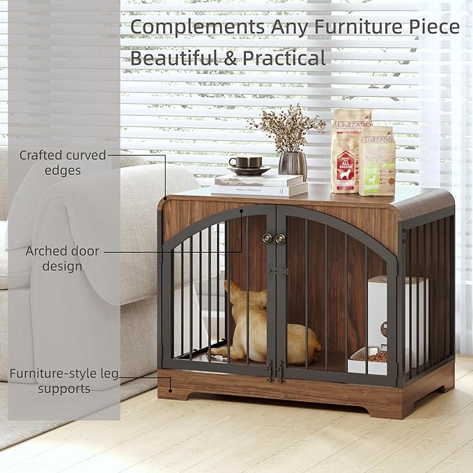 31.5" Farmhouse Dog Crate Furniture for Small Dogs, Decorative Pet House End Table, Wooden Dog Kennel Furniture Indoor, Retro Brown