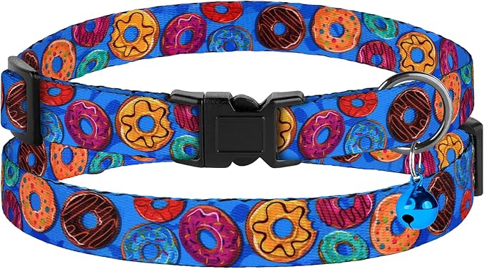 Cat Collars 2 Pack - Soft Cute Breakaway Collar with Bell, Adjustable Safety Kitten Collars for Girl & Boy Cats – Comfortable Stylish Patterned Print Lightweight (Donut + Ice Cream)