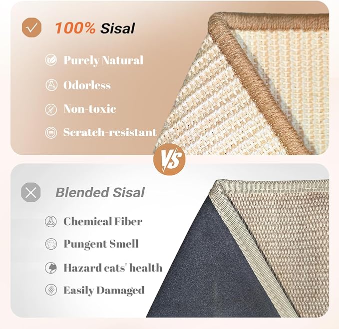 CHEERHOME PETS Sisal Cat Scratcher Ramp for Indoor Cats, 24.8" L Shape Scratching Post Climbing Vertical Cat Scratch Pad, Solid Wooden Cat Furniture(Medium)