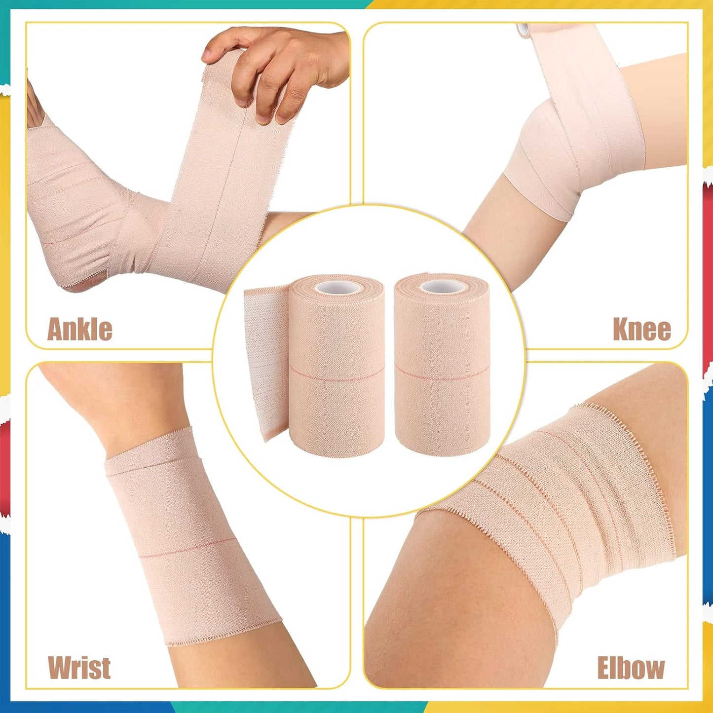 4 Rolls Elastic Tape Adhesive Elastic Tape Self Adhesive Bandage Wrap Flexible Stretch Bandages for Sports Ankle, Knee and Wrist Sprains Animal Pets, 5 Yard (4 Inch in Width)