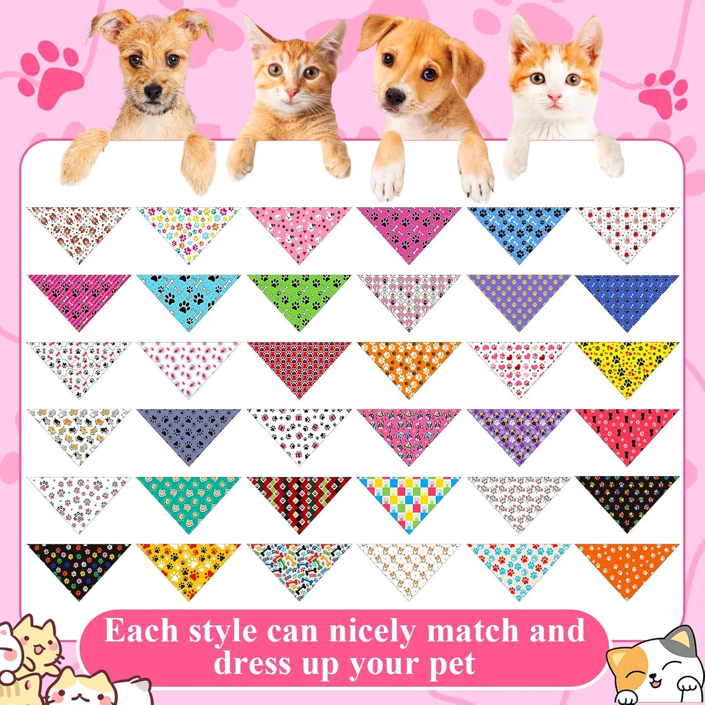 72 Pcs Paw Dog Bandanas Bulk Pet Triangle Scarf Cat Bibs Puppy Scarf Pet Bandanas for Puppy Cat Birthday Party Costume