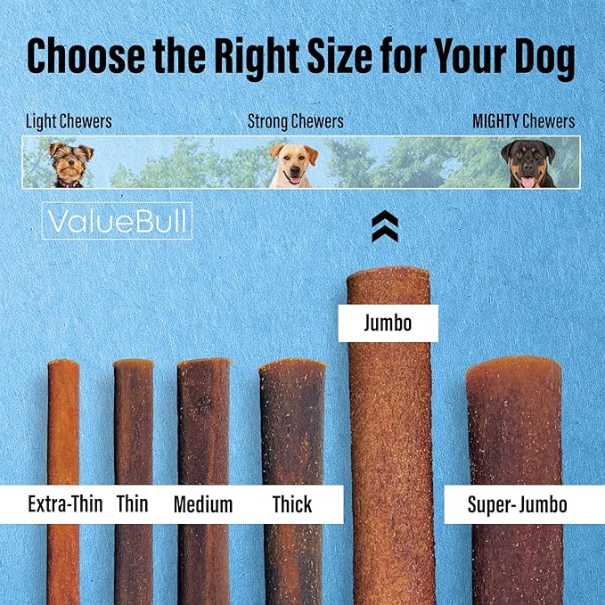 ValueBull Collagen Sticks for Dogs, 6 Inch Jumbo Chews, Natural Long-Lasting Dog Treats, 25 Count - Supports Joints, Skin & Coat with Chondroitin & Glucosamine