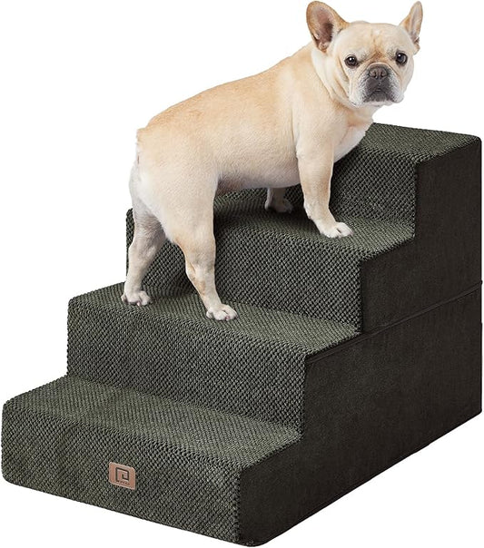 EHEYCIGA Dog Stairs for Bed 20" H, 4-Step Extra Wide Dog Steps for High Bed, Pet Steps for Small Dogs and Cats, Non-Slip Balanced Pet Ramp Indoor, Olive Green
