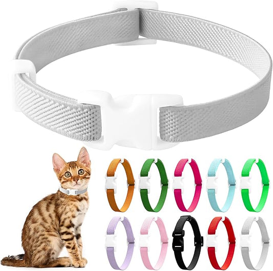 Elastic Cat Collar, Stretch Cat Collar Quick Release, Bright Colors Safety Kitten Collar Adjustable Collar for Kittens, Lightweight Soft Polyester Collars for Boy Girl Cats (LightGray,S)
