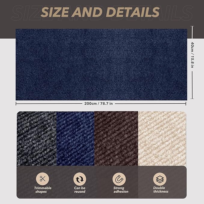 78.7"X15.8" Cat Scratching Mat, Self-Adhesive Cats Carpet, DIY Scratch Furniture Protector for Couch, Sofa, Wall & Doors, Durable Cat Scratch Guards Couch Cats Scratcher from Claws (Dark Blue)