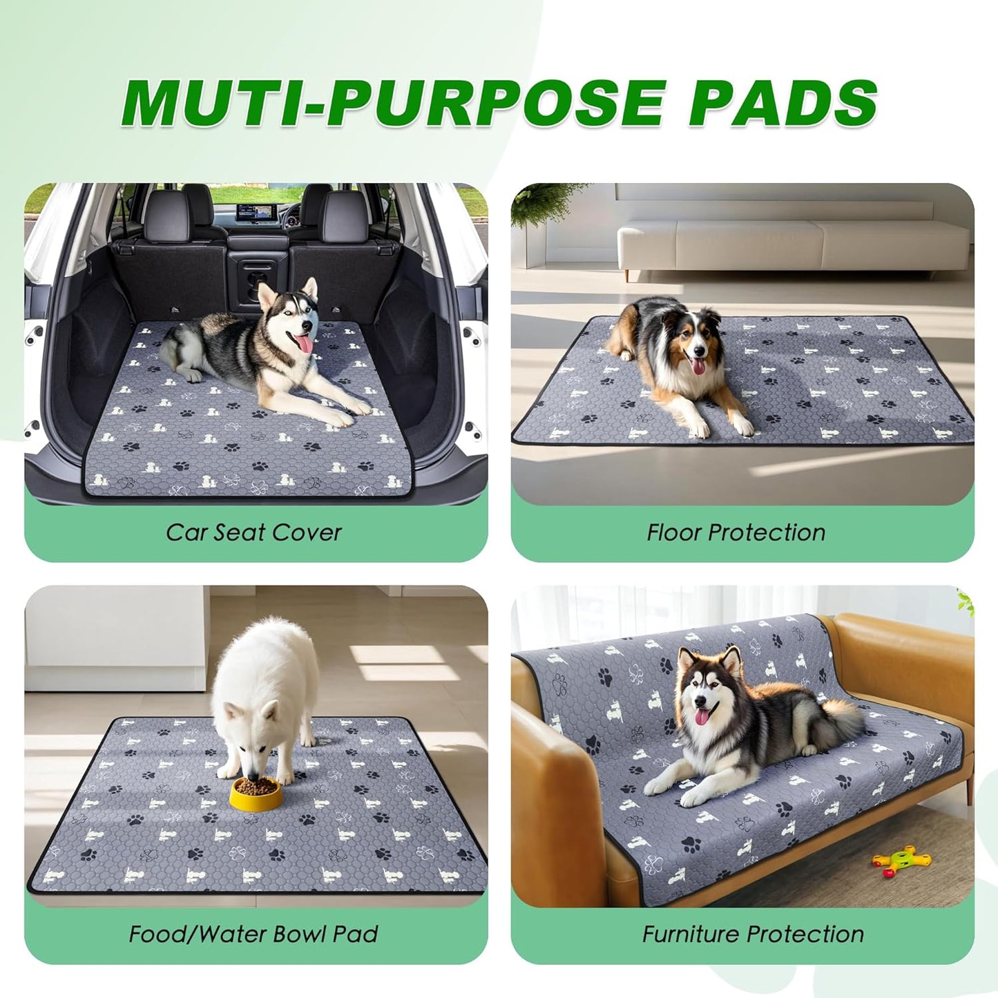 Washable Pee Pads, Puppy Pee Pad for Dogs, 2 Pack Absorbent Reusable Training Dog Pads Pet Puppy Pads, Non-Slip Potty Pads for Whelping, Playpen, Crate, Bed, Grey 24"x24"
