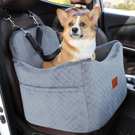 Dog Booster Car Seat for Dogs under 35lbs,Elevated Pets Seat with Safety Strap,Ultra Soft Fabric and Memory Foam Car Dog Bed,Safety,Comfy,Non-Slip&Washable Carseat Cushion for Travel,Cars,SUV.(H-Grey)