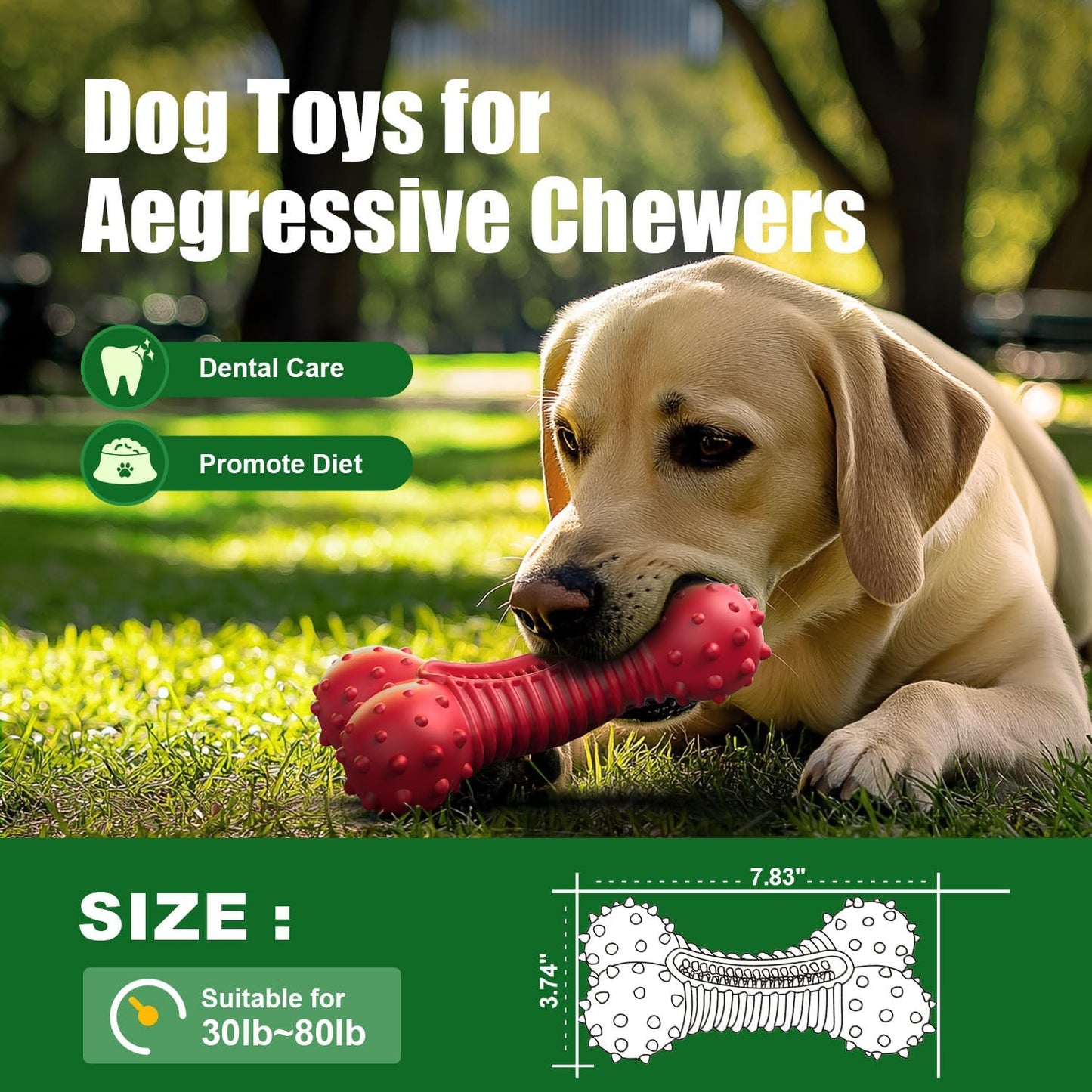 Dog Toys for Aggressive Chewers, Dog Chew Toys for Medium Large Dogs, Durable Natural Rubber Dog Toys with Bacon Flavor, Indestructible Dog Toy, Red