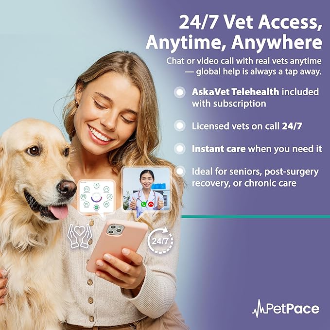 NEW Dog Health Monitor V3.0 by PetPace – AI Smart Collar with 24/7 Vital Signs, Pain & GPS Tracking, Telehealth AskaVet & Share With Your Vet, Smartwatch Sync – Subscription Required (Large)