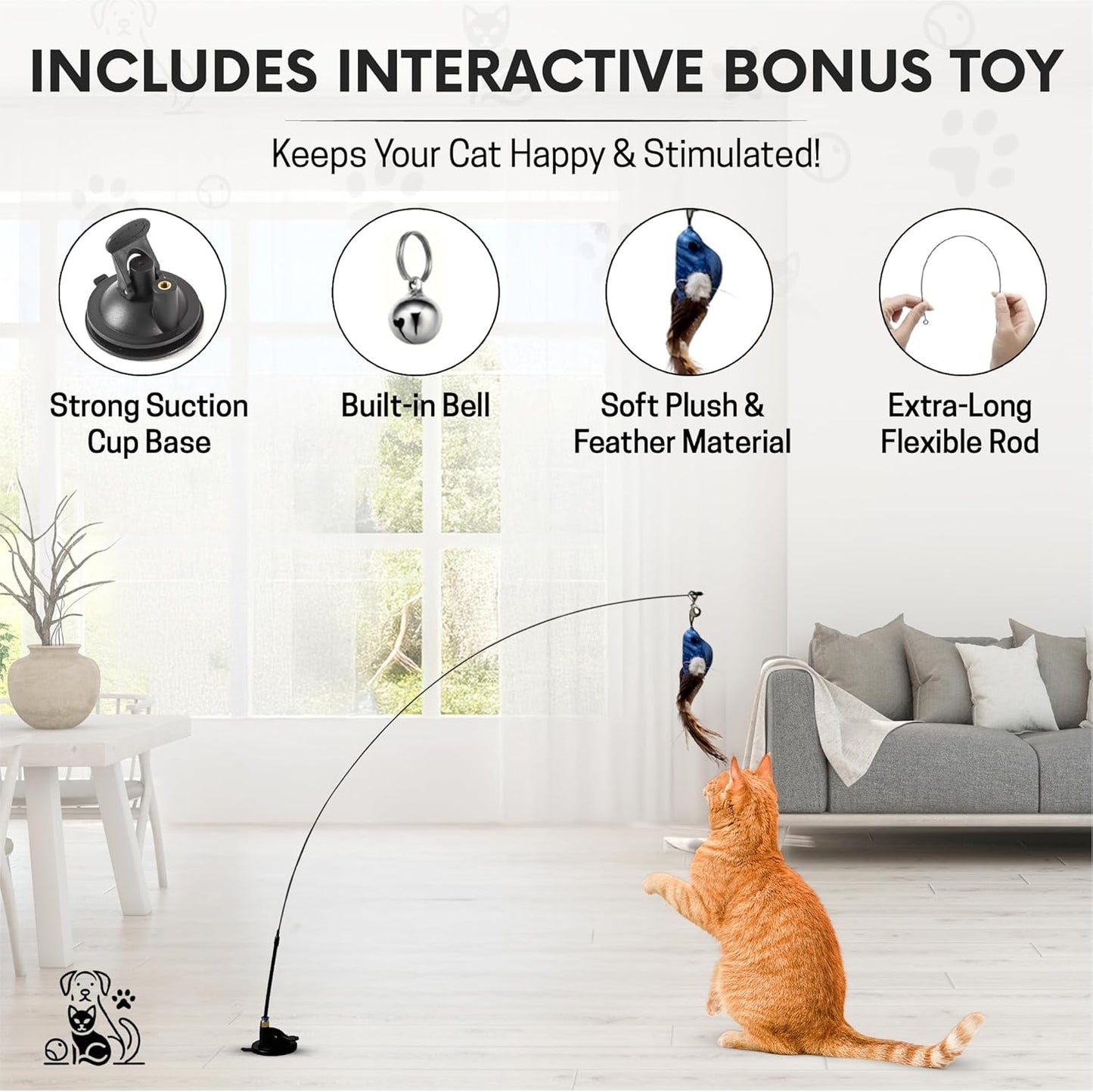 Snuggle & Play Cat Wall Shelves with Suction Cup Wand – 3 Mounted Steps, Climbing Wall Shelves and Furniture with Cat Wand