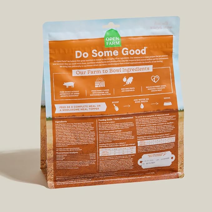 Open Farm Freeze Dried Raw Dog Food, Humanely Raised Meat Recipe with Non-GMO Superfoods and No Artificial Flavors or Preservatives (3.5 Ounce (Pack of 1), Farmer's Table Pork)