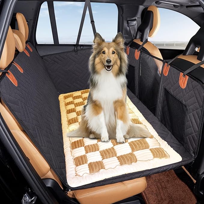 VClife Khaki Plaid Dog Car Bed Mat, Non-Slip Backseat Extender Pet Blanket, Washable Dog Bed Mat for SUVs, Sedans & Small Trucks, Portable Travel Pad for Dogs, Wear Resistant, Pet Friendly, 51"×23.6"