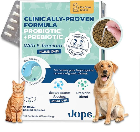 Jope Synbiotic GB-01® - Prebiotics and Probiotics for Dogs & Cats - Clinically Proven Formula - Vet Formulated for Gut Health, Stool Quality, Diarrhea, Immunity, Skin & Coat - 30 Gut Powder Capsules