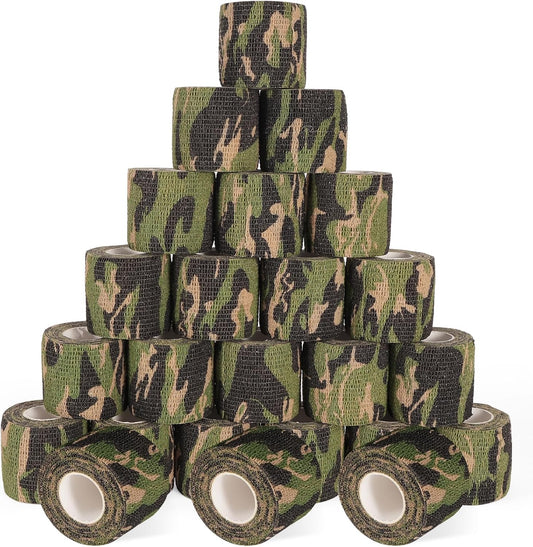 24 Pack Camo Self Adhesive Wrap, 2” x 5 Yards Vet Wrap Cohesive Camo Grip Tape Medical Wrap Self Adherent for Ankle, Wrist Sprains, Pet First Aid
