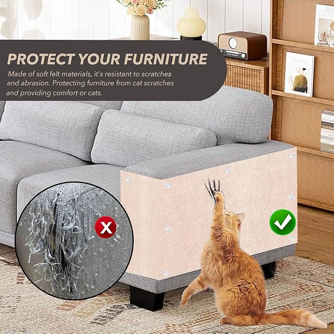 78.7"X15.8" Cat Scratching Mat, Self-Adhesive Cat Scratch Carpet, DIY Cats Scratch Furniture Protector for Couch, Sofa, Wall & Door, Durable Furniture Guards Couch Scratcher from Cats Claws (Beige)