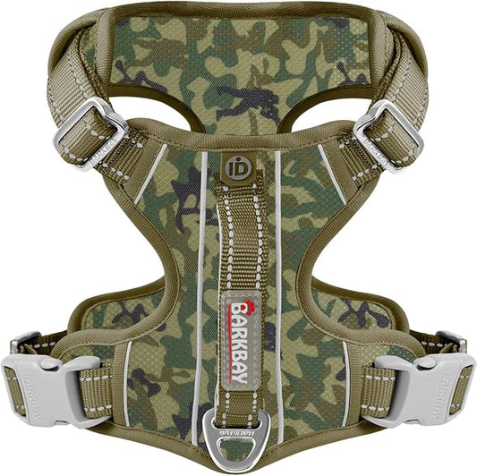 BARKBAY Dog Harness No Pull with ID Tag Pocket - Heavy Duty, Reflective, Easy Control for Large Dogs(Camo,S)