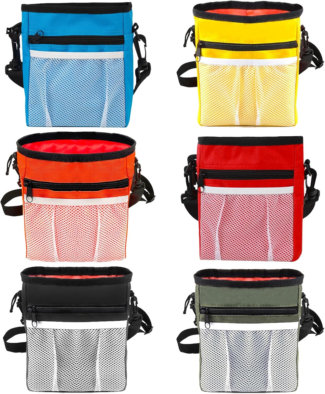 Hillban 6 Pcs Dog Treat Training Pouch Dog Treat Bag with Waist Shoulder Strap Bulk 6 Colors Convenient Pouch 3 Ways to Wear Drawstring Closure Holder for Treats Kibbles