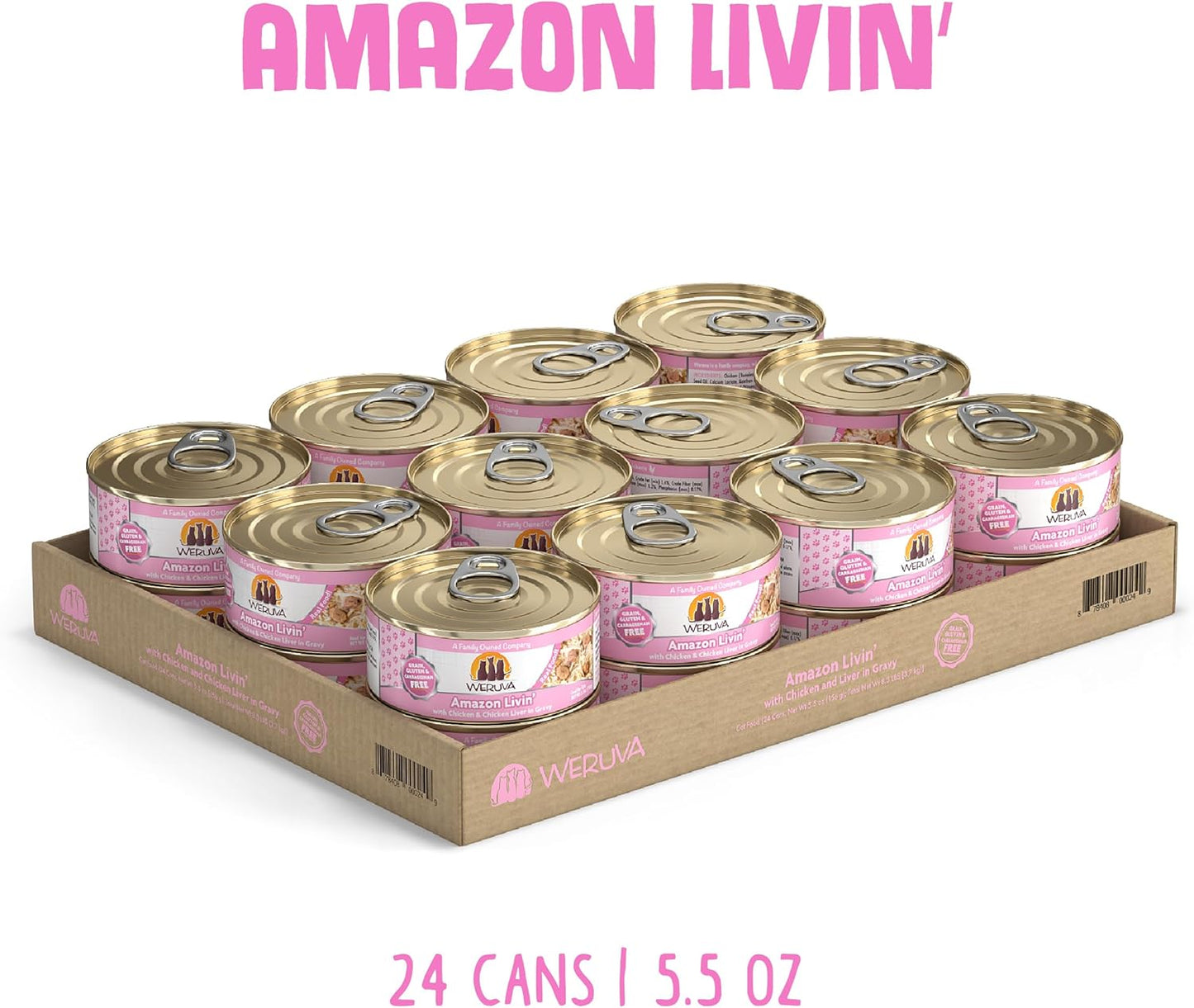 Weruva Classic Cat Food, Amazon Livin' with Chicken Breast & Chicken Liver in Gravy, 5.5oz Can (Pack of 24)
