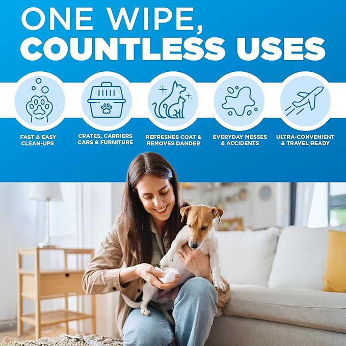 POOPH® Pure Wipes™ – 100 Count Pack – Gentle, Fast Odor-Elimination – NO Fragrances, NO Harsh Chemicals – Cleans Paws, Butt, Ears, Face, Fur – Perfect for Cars, Crates, All Surfaces