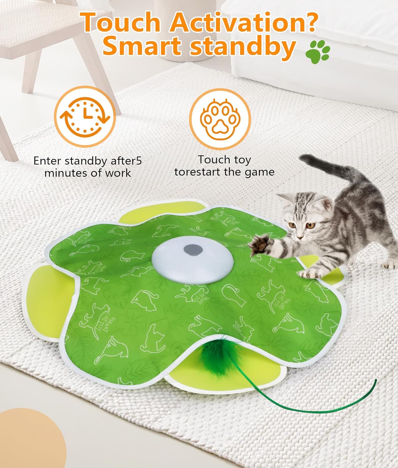 Interactive Cat Toy, Rechargeable Cat Toys for Bored Indoor Adult Cats, Hide and Seek Cat Toy with Motion Activated, Feather Toys, Chirping, Exercise Toys for Indoor Bored Adult Cats
