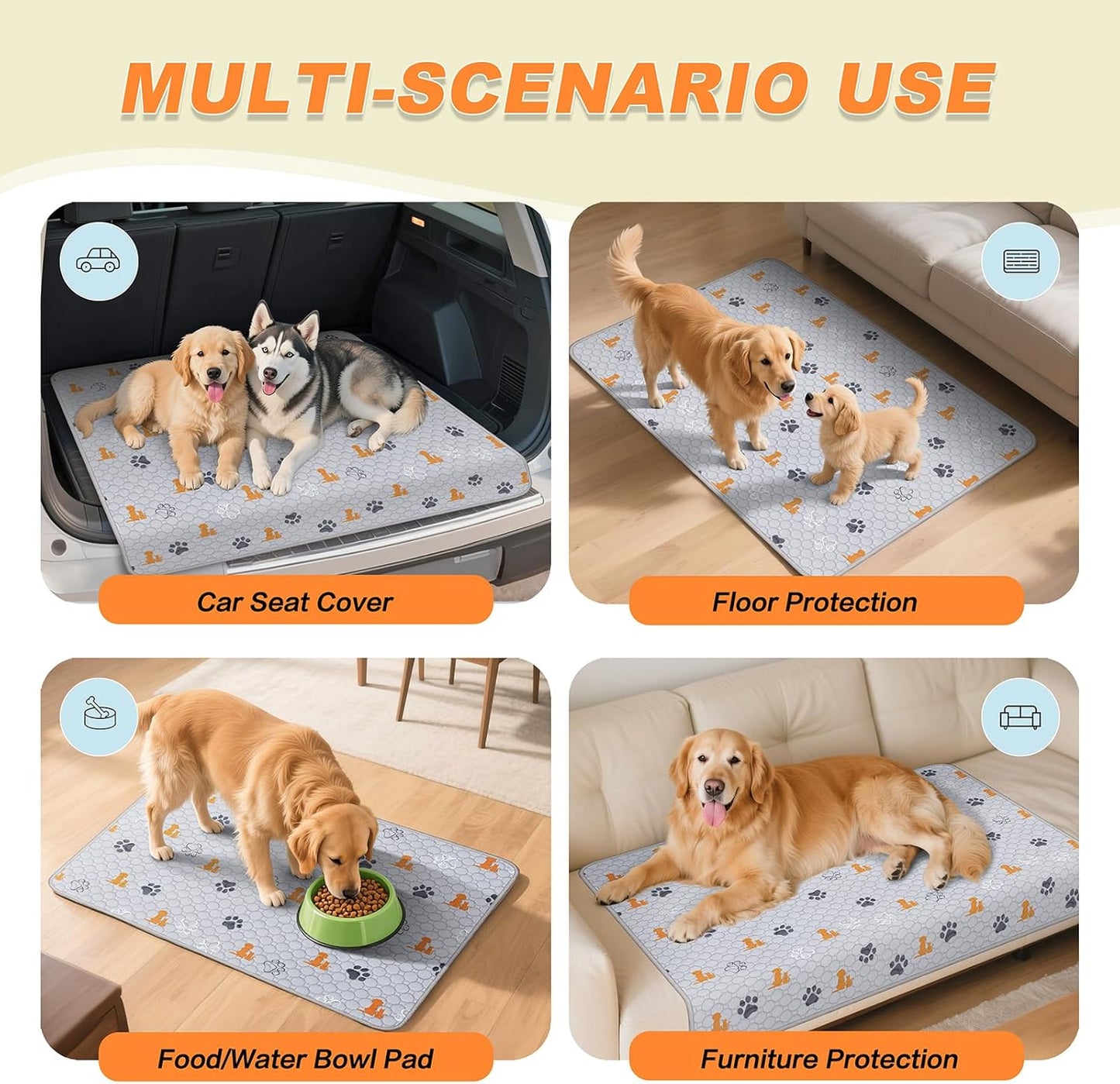 Washable Pee Pads for Dogs, 2 Pack Reusable Puppy Pads, Waterproof Pet Pee Pads for Dog Potty Training, Extra Large Dog Pee Pads for Crate, Playpen, and Whelping, Orange 48"x48"