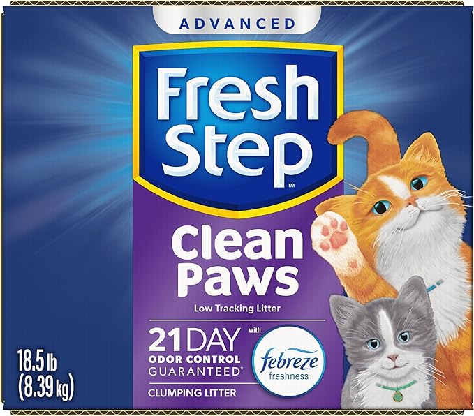 Fresh Step Clean Paws Cat Litter with Febreze Freshness, Advanced Multi Cat Low Tracking Clumping Litter, 37 lbs. (2 x 18.5 lb. Box)