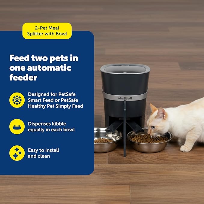 PetSafe 2-Pet Meal Splitter with Bowl - Designed for PetSafe Smart Feed and Healthy Pet Simply Feed Automatic Cat Feeder - No-Mess Food Dispensing - Includes Privacy Panel