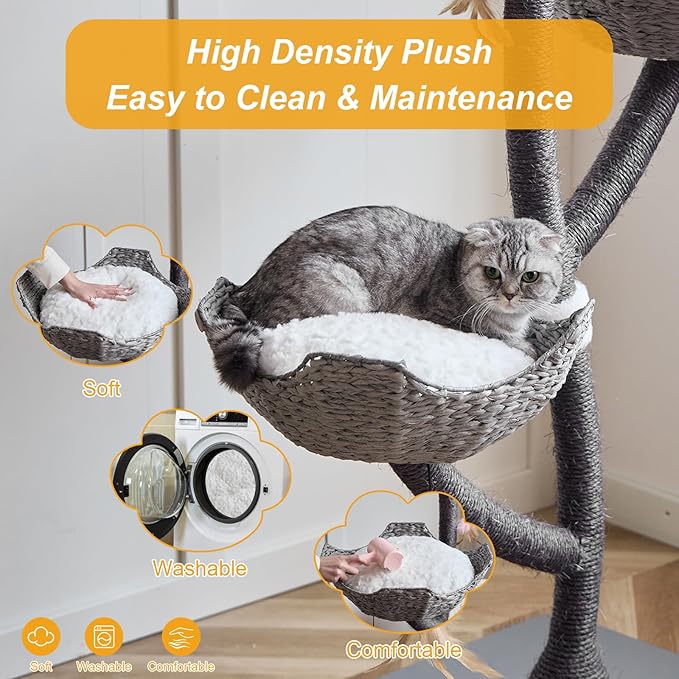 52” Tall Modern Gray Cat Tree Tower for Large Cats| Cat Scratching Posts with Hand-Woven Baskets | Luxury Cat Condo for Indoor Multiple Cats | Cat Furniture for Gifts （52” Gray ）