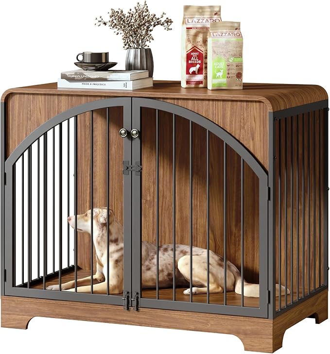 40" Farmhouse Dog Crate Furniture for Large/Medium Dogs, Decorative Pet House End Table, Wooden Dog Kennel Furniture Indoor, Retro Brown