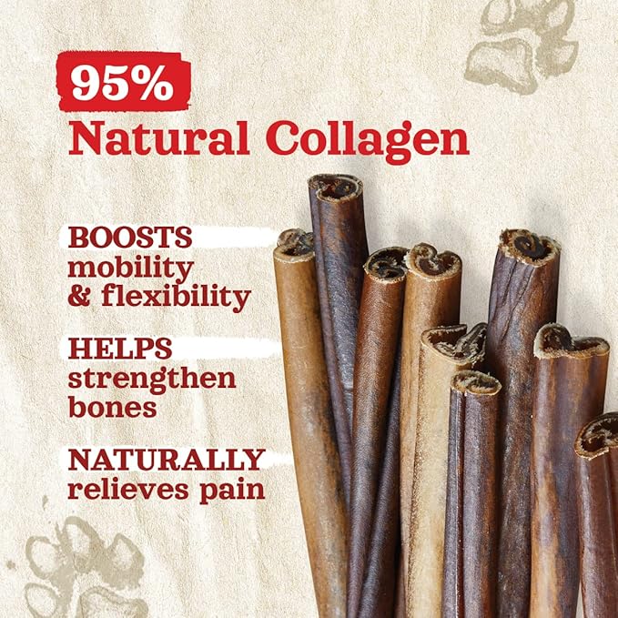 Natural Farm Collagen Chews. 6 Inch, 10 Pack. Odor-Free Long Lasting Bully Sticks & Rawhide Alternative Dog Treats, 95% Collagen Low Fat, High Protein Best Dental Dog Treats – Medium & Large Dogs