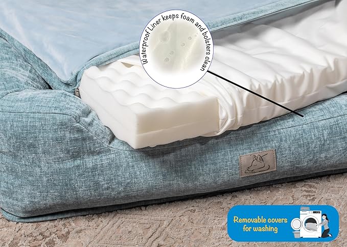 Furry's Paradise Foam Cuddler Pet Bed with Waterproof Liners, Reversible Cushion, Washable Cover, Recycled Fibers and Non-Slip Bottom. (Shallow Seas, Orthopedic Medium)