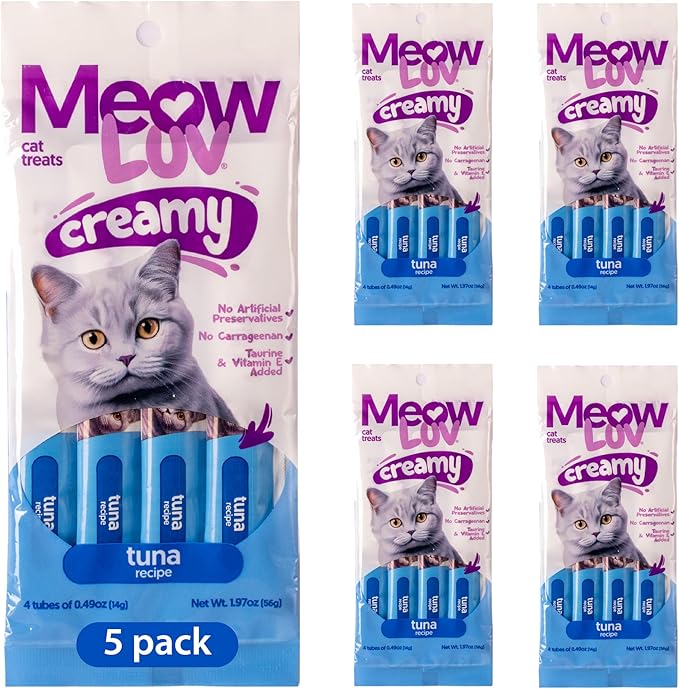 Ultra Chewy Meow Luv Tuna Recipe Lickable Cat Treats - Delicious Squeezable Cat Treats - Carrageenan Free - No Artificial Preservatives - Irresistible Snack - 0.5 Ounce Tubes (Pack of 5)
